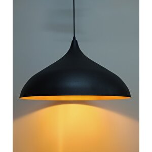 Retro Metal Sarkıt Avize Rustik Tekli Sarkıt Siyah İçi Sarı 43 Cm