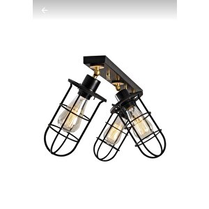 Retro Metal Dekoratif Rustik Siyah 3 Lü Hareketli Mafsallı  Sarkıt Avize G:60 Cm
