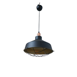 Rys Retro Metal Siyah Dekoratif Bakır Duylu Kafesli Siyah İçi Gold Kafe Mutfak Avize Çap:30 Cm