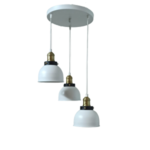 Dylight Retro Metal Beyaz 3 Lü Eskitme Duylu Dekoratif Rustik Sarkıt Avize Çap:30 Cm