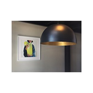 Retro Siyah İçi Sarı Metal Sarkıt Avize 40 Cm