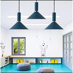 Dyli̇ght Retro Metal Dekoratif Metal Gece Mavisi 3 Lü Masa Üstü Sarkıt Avize G:60 Cm