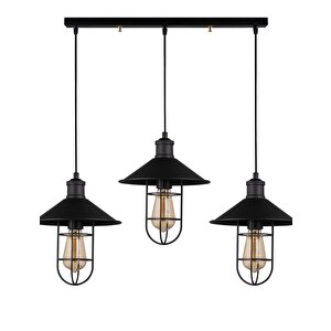 Rys Retro Metal Siyah Kafesli 3 Lü Masa Üstü Sıralı Sarkıt Avize 60 Cm