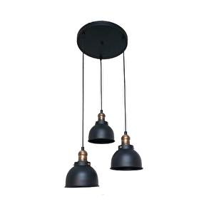 Dylight Retro Metal Siyah 3 Lü Dekoratif Sarkıt Avize Çap:30 Cm
