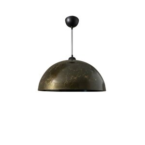Retro Kahve Mermer Desenli Dekoratif Tekli Rustik Metal Sarkıt Avize 40 Cm