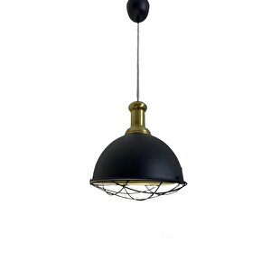 Retro Metal Dekoratif Siyah Kafesli Tekli Sarkıt Avize Çap 33cm