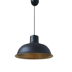 Retro Metal Siyah Dekoratif Siyah İçi Gold Kafe Mutfak Avize Çap:30 Cm