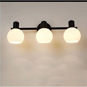 Rustik Dekoratif Metal Modern Siyah Tavan Duvar Opal Camlı 3 Lü Avize
