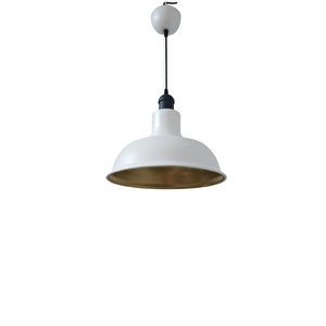 Rys Retro Metal Dekoratif Beyaz İçi Gold Siyah Duylu Tekli Sarkıt Avize Çap:30 Cm