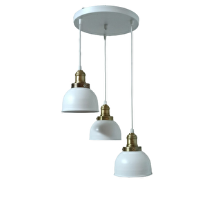 Dylight Retro Metal Beyaz 3 Lü Eskitme Duylu Dekoratif Rustik Sarkıt Avize Çap:30 Cm