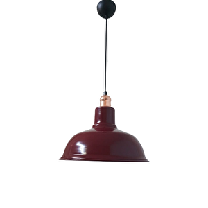 Retro Metal Bordo Bakır Duylu Dekoratif Ruktik Tekli Sarkıt Kafe Mutfak Aydınlatma Çap:30 Cm