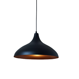 Dylight Retro Metal Dekoratif Rustik Kafe Mutfak Aydınlatma Siyah Içi Bakır Sarkıt Avize Çap:35 Cm