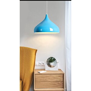 Retro Metal Dekoratif Mavi  Kafe Mutfak Aydınlatma Tekli Sarkıt Avize Çap:43 Cm