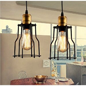Dylight Retro Metal Siyah Kafesli Yuvarlak 2 Li Sarkıt Avize Çap:30 Cm