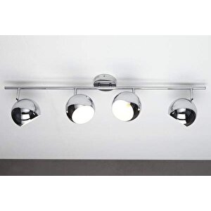 Retro Krom Kaplama 180 Derece Hareketli Modern Spor 4 Lü Led Spot Avize Beyaz Ampullü