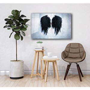 Siyah Kanatlar Cam Tablo4mm Dayanıklı Temperli Cam 50x70 cm