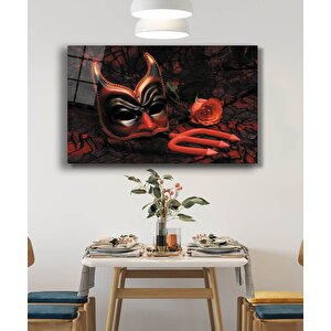 Maske Kırmızı Gül Cam Tablo Mask Red Rose Table 50x70 cm