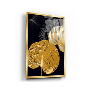 Gold Yaprak Cam Tablo 60x90 cm