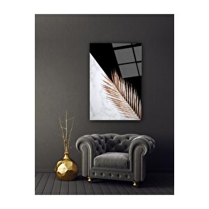Gold Yaprak Desenli Cam Tablo 50x70 cm