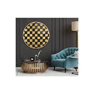 Gold Desen Yuvarlak Cam Tablo 30x30 cm