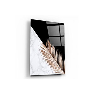 Gold Yaprak Desenli Cam Tablo 70x110 cm