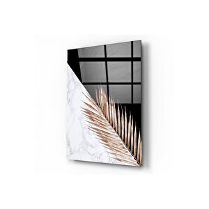 Gold Yaprak Desenli Cam Tablo 60x90 cm