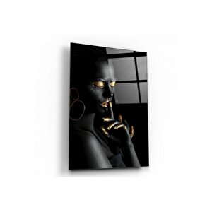 Gold Kadın Desenli Cam Tablo 70x110 cm