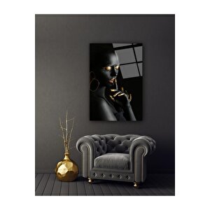 Gold Kadın Desenli Cam Tablo 70x110 cm