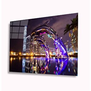 Işıklı Yunuslar Cam Tablo 50x70 cm