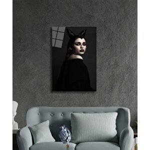 Kadınlar Boynuzlu Cadı Cam Tablo 36x23 cm