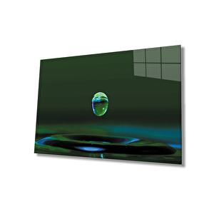 Su Damlası Yeşil Cam Tablo Water Drop Green 36x23 cm
