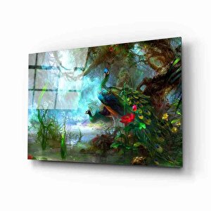 Fütüristik Tavus Kuşu Cam Tablo 50x70 cm