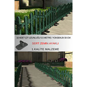 Dekoratif Plastik Alan Oluşturma ve Bahçe Çiti 10 ADET ÇİT (Y: 50 CM / G: 5.5 M) SERT ZEMİN AYAKLI - Yeşil