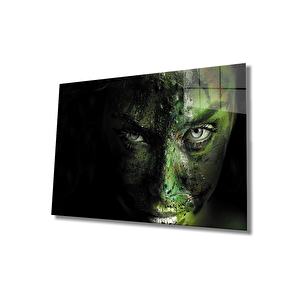 Yeşil Boyalı Kadın Yüzü Cam Tablo 50x70 cm
