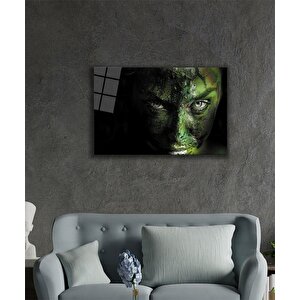 Yeşil Boyalı Kadın Yüzü Cam Tablo 50x70 cm