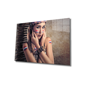 Kadınlar Kızılderili Cam Tablo 110x70 cm