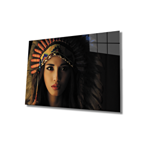 Kadınlar Kızılderili Cam Tablo Women Indila 36x23 cm