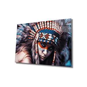 Kızılderili Kadın Cam Tablo Indian 36x23 cm