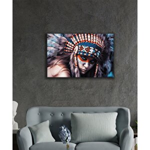 Kızılderili Kadın Cam Tablo Indian 36x23 cm