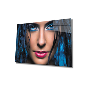 Kadınlar Mavi Göz Ve Saç Cam Tablo 36x23 cm
