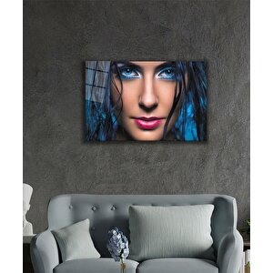 Kadınlar Mavi Göz Ve Saç Cam Tablo 36x23 cm
