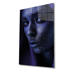 Mor Parıltılı Kadın Cam Tablo Ev Ve Ofis Duvar Dekoru 36x23 cm