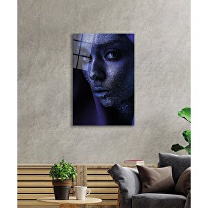 Mor Parıltılı Kadın Cam Tablo Ev Ve Ofis Duvar Dekoru 36x23 cm