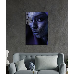 Mor Parıltılı Kadın Cam Tablo Ev Ve Ofis Duvar Dekoru 36x23 cm