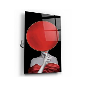 Şapkalı Kadın Cam Tablo 50x70 cm