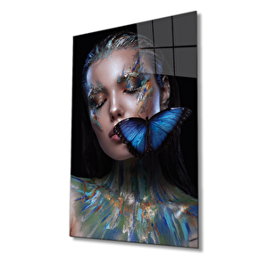 Kadın Dudak Ve Göz Makyajlı Kadın Cam Tablo 90x60 cm
