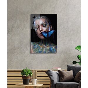 Kadın Dudak Ve Göz Makyajlı Kadın Cam Tablo 90x60 cm