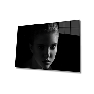 Siyah Beyaz İnsan Fotoğrafları Kadın Cam Tablo 50x70 cm