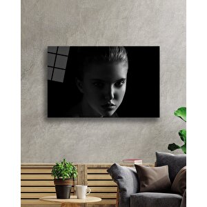 Siyah Beyaz İnsan Fotoğrafları Kadın Cam Tablo 50x70 cm