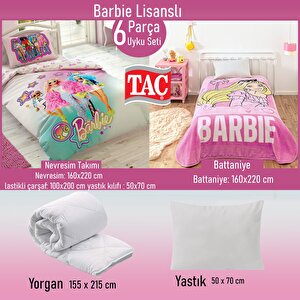 Barbie Lisanslı 6 Parça Uyku Seti Yastık Hediyeli - Tek Kişilik Uyku Seti